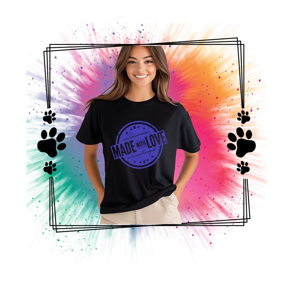 Made with Love Valentine’s Day stamp on t-shirt  shirt great gift